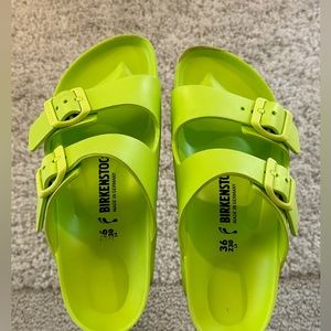Women’s neon green Birkenstock slip on